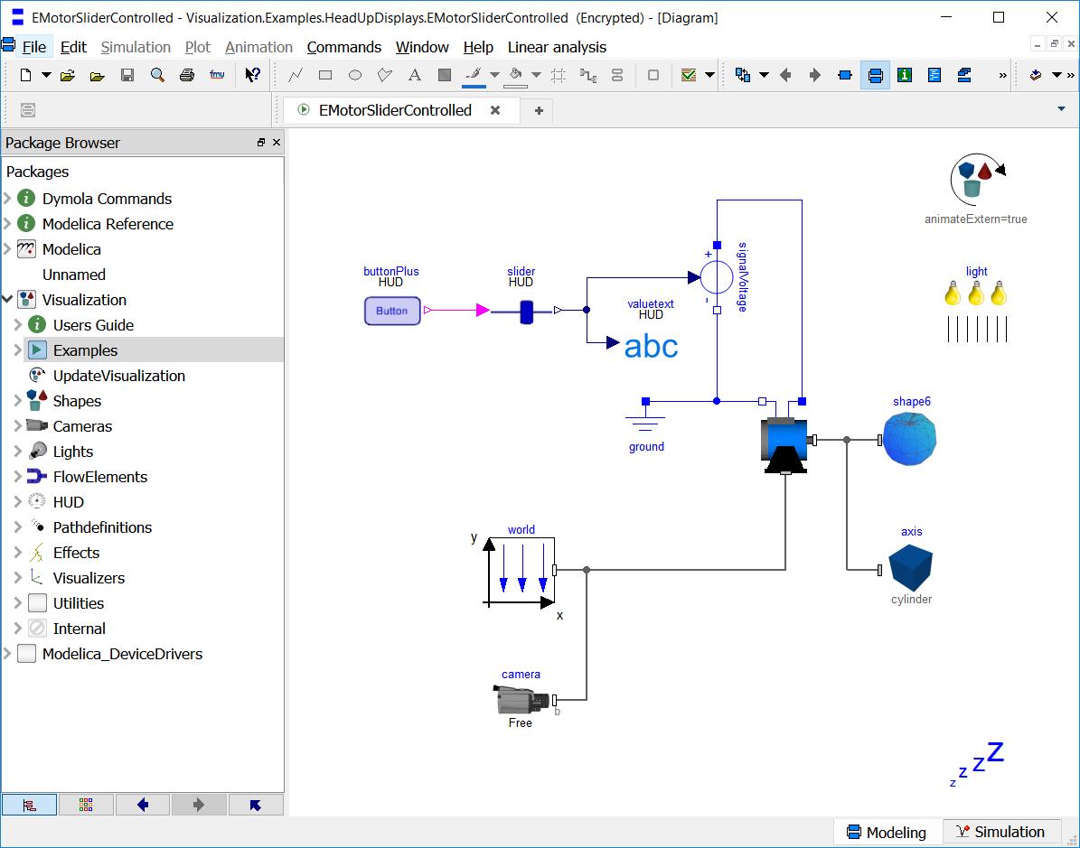 Screenshot: Visualization Library - Modelica components, here used in Dymola